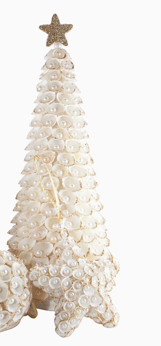ORNAMENT CONE TREE WITH PEARLS WHITE & GOLD