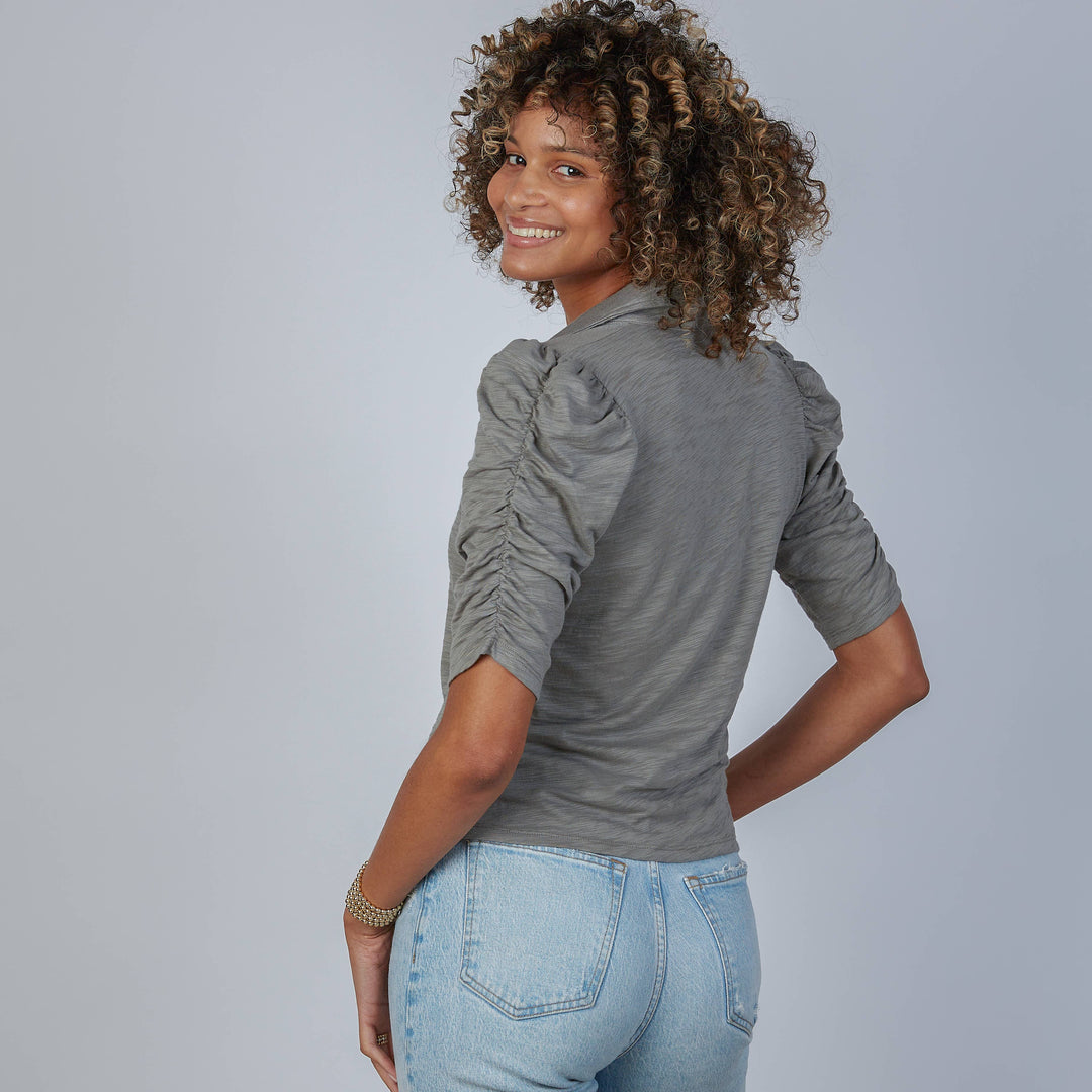 BLOUSE BUTTON UP ELBOW LENGTH SMOKY GREEN