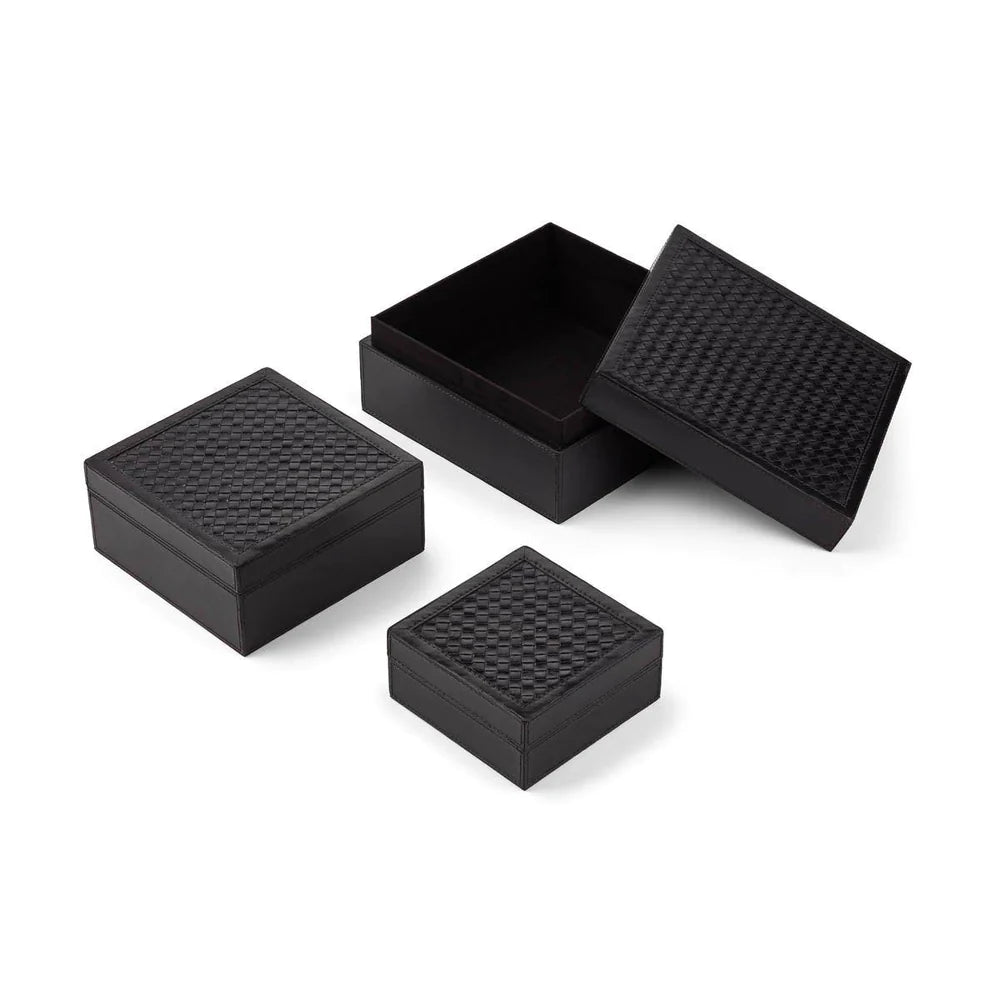 BOX LEATHER WOVEN BLACK SQUARE (Available in 3 Sizes)