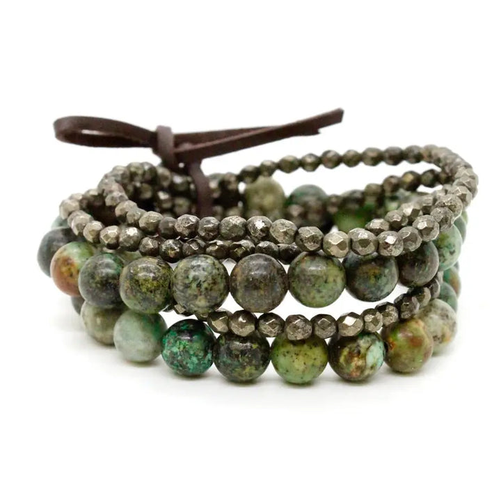 BRACELET AFRICAN TURQUOISE & PYRITE