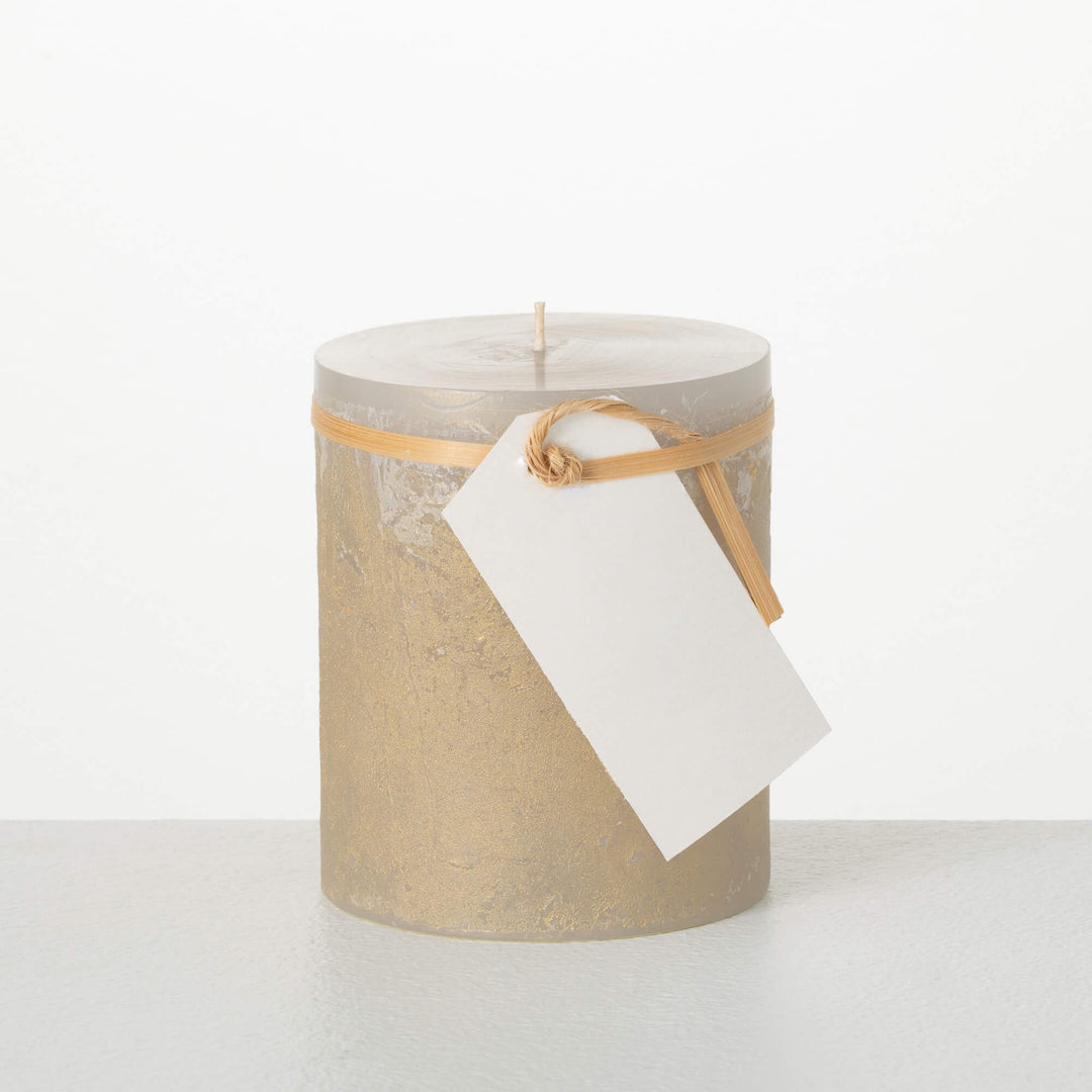 CANDLE PILLAR LIGHT GRAY GOLD