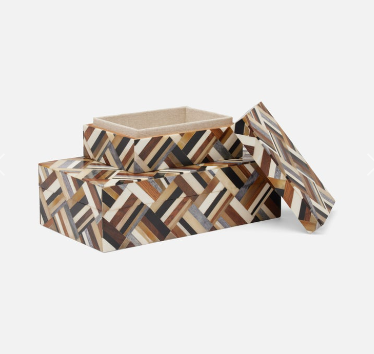 BOX NATURAL MIX WOOD HORN CHEVRON (Available in 2 Sizes)