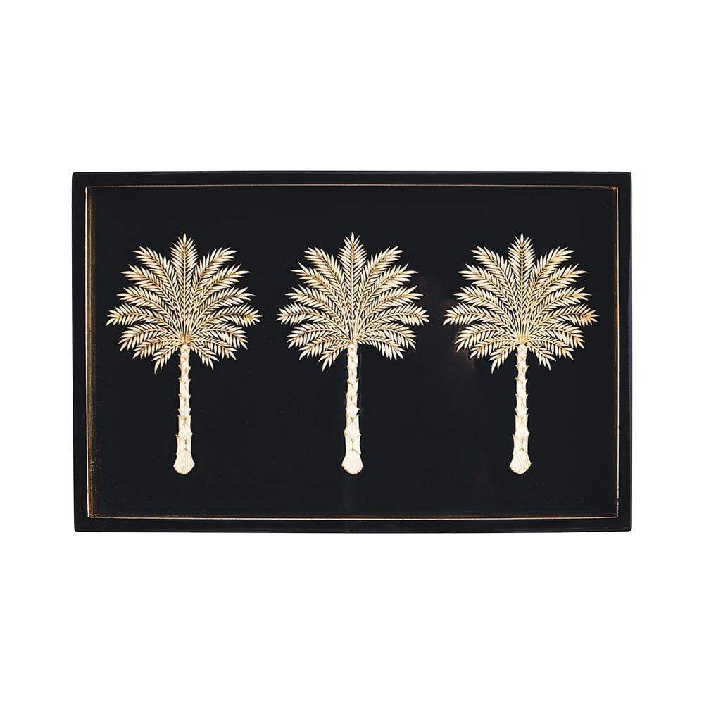 TRAY BLACK PALMS LACQUER