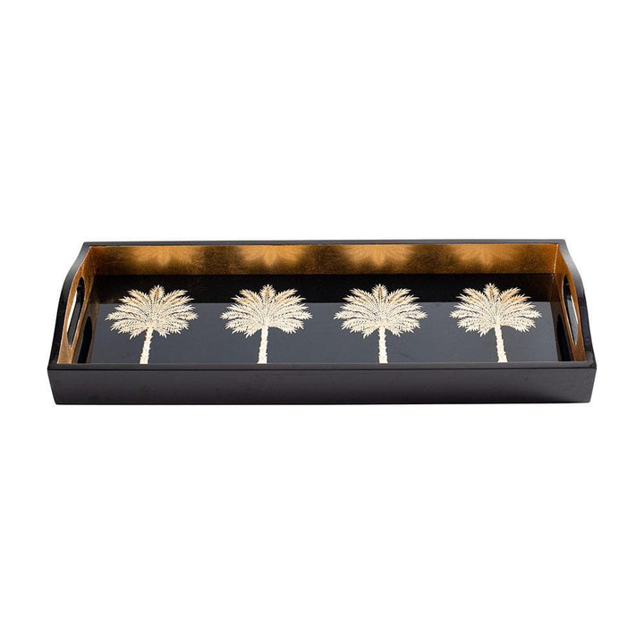 TRAY BLACK PALMS LACQUER