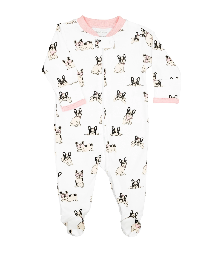 ZIPPER FOOTIE PINK FRENCH BULLDOG (Available in 2 Sizes)