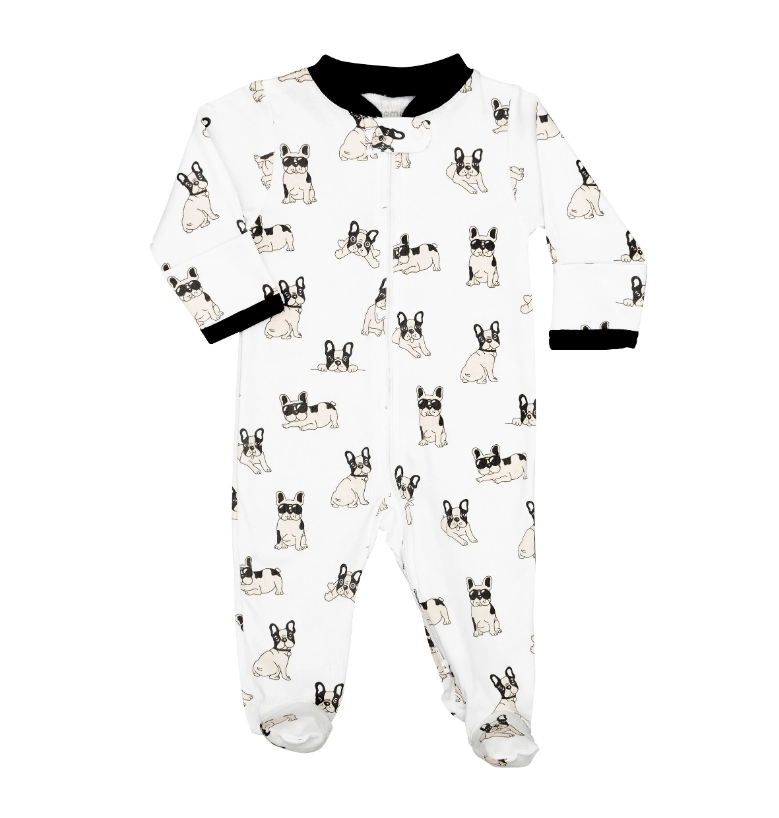 ZIPPER FOOTIE BLACK FRENCH BULLDOG (Available in 2 Sizes)