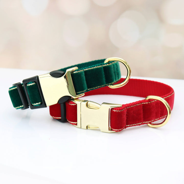 DOG COLLAR RED GREEN&NAVY VELVET WITH GOLD