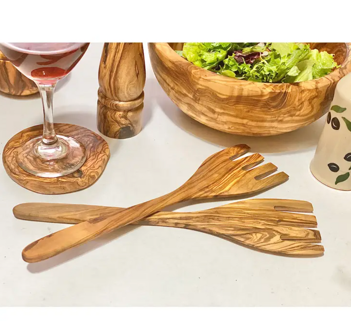 S/2 SALAD SERVING FORKS OLIVE WOOD #65023