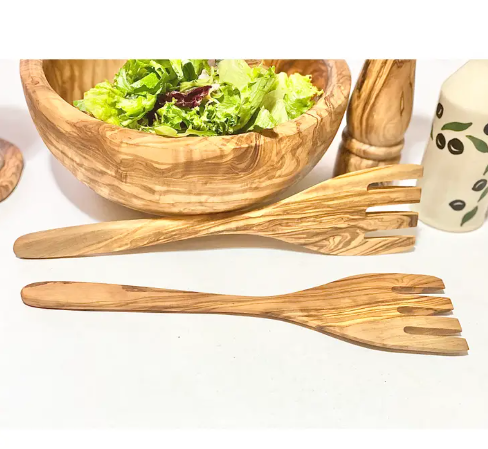 S/2 SALAD SERVING FORKS OLIVE WOOD #65023