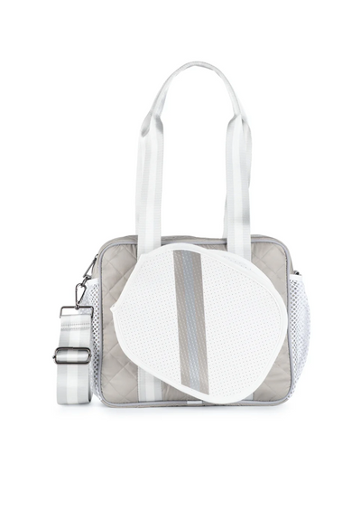 HAUTE SHORE TOTE PICKLEBALL WHITE SILVER NEOPRENE