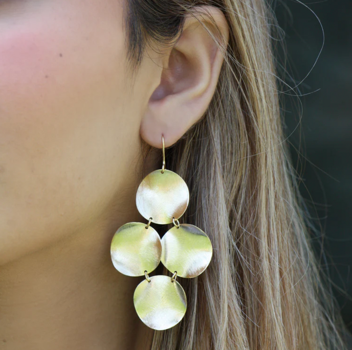EARRINGS CHANDELIER GOLD DISKS #65413