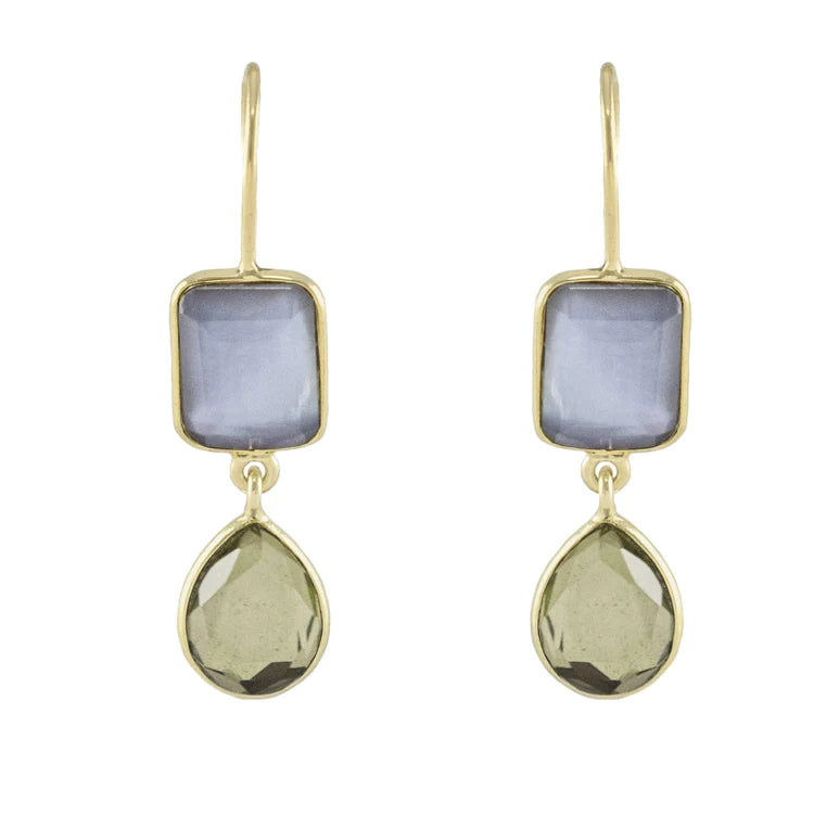 EARRINGS GREEN TWO-TONE WITH DROPS