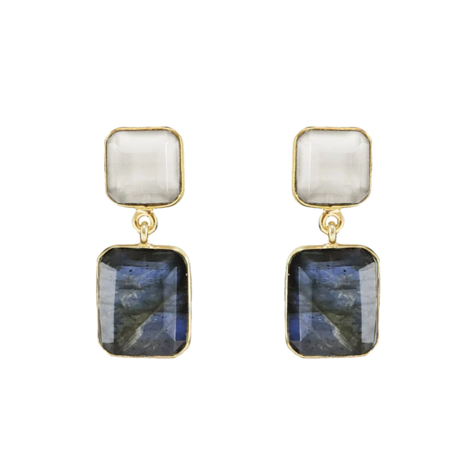 EARRINGS  TWO-TONE RECTANGULAR
