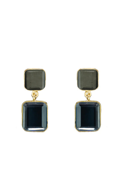 EARRINGS  TWO-TONE RECTANGULAR