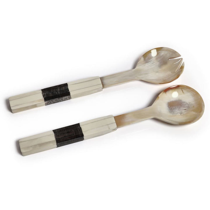 SALAD SERVER HORN WITH BONE ETCHED HANDLE - SET OF 2 #65539