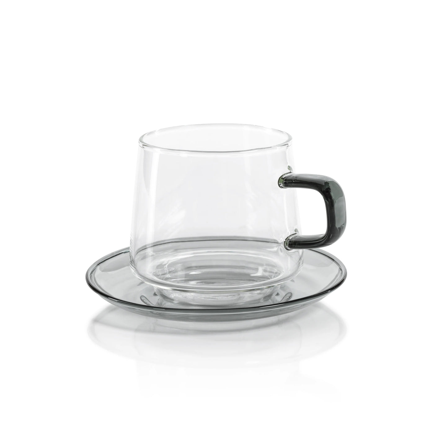 CUP GLASS TEA&COFFEE WITH SAUCER SET GRAY