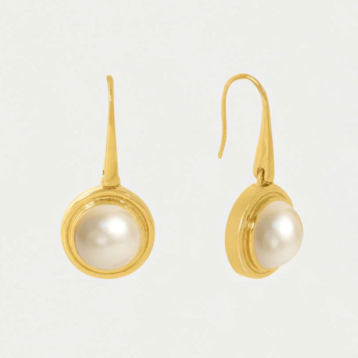 EARRINGS DROP MINI SIGNET GEMSTONE PEARL (NRD)