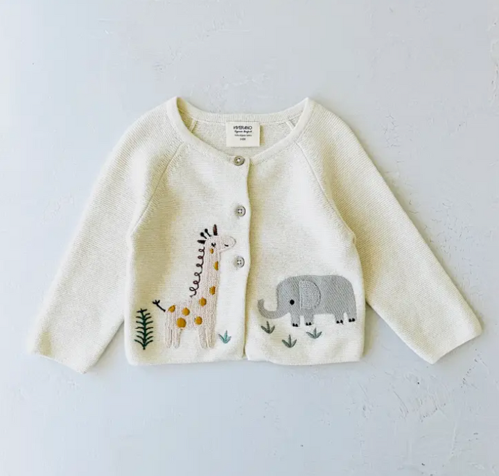 CARDIGAN SWEATER ANIMAL SAFARI EMBROIDERED NATURAL