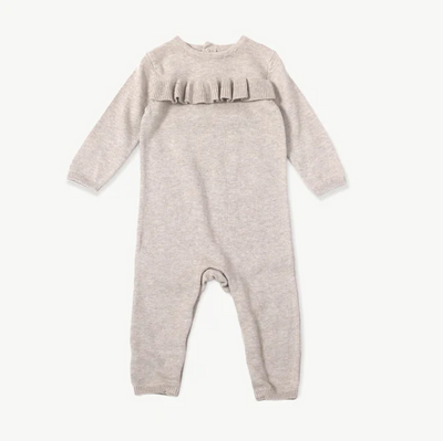 JUMPSUIT SWEATER KNIT RUFFLE OATMEAL HEATHER (Available in 2 Sizes)