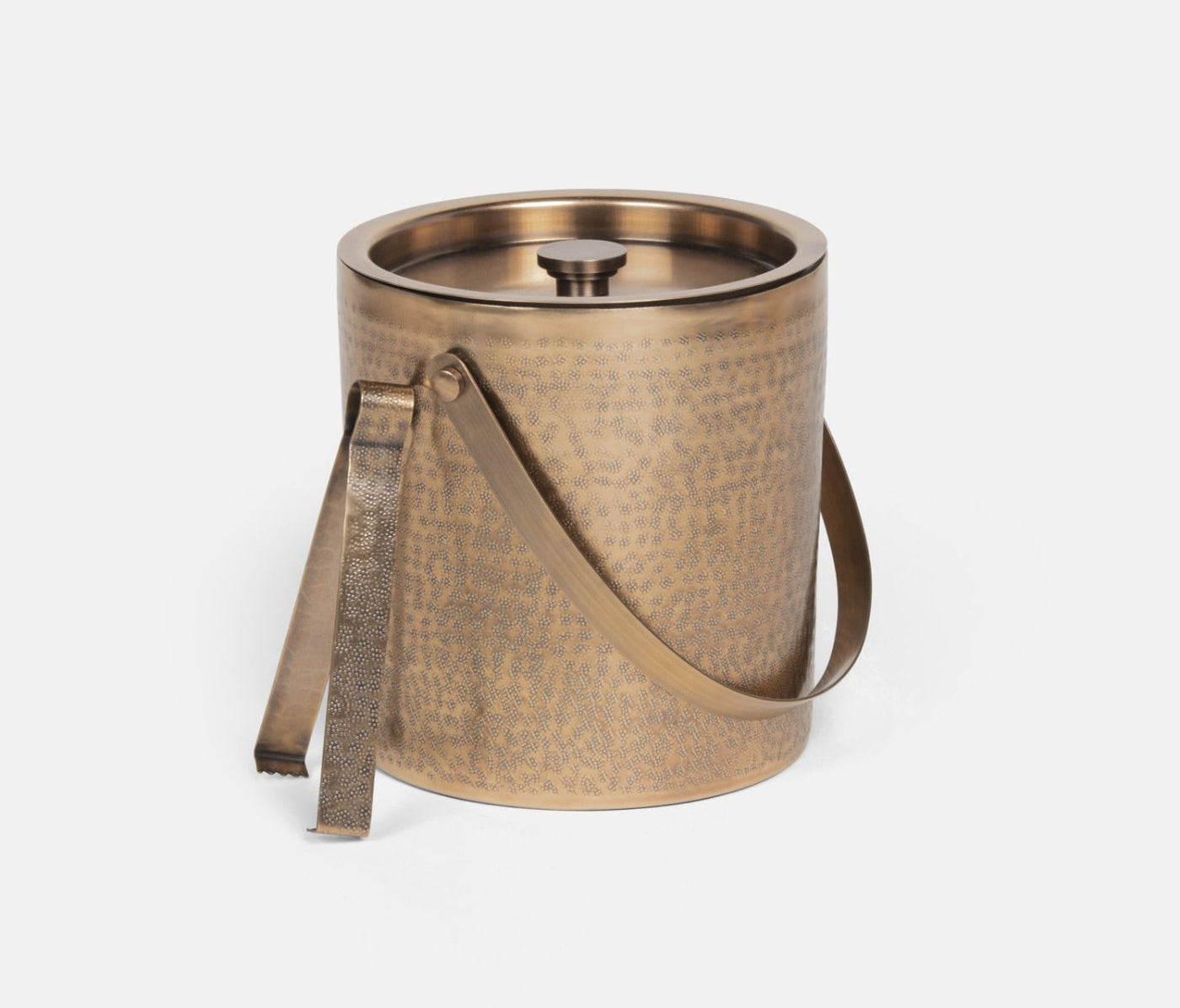 ICE BUCKET WITH TONGS ANTIQUE HAMMERED BRASS #65904