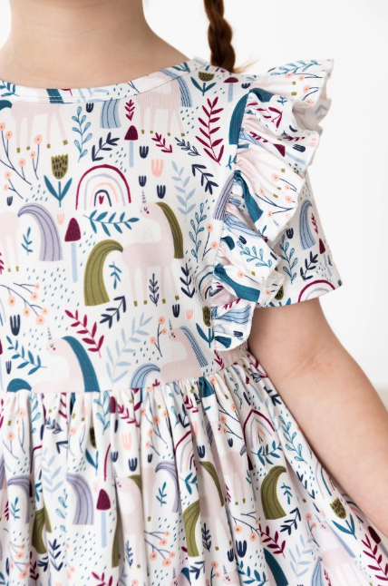 DRESS RUFFLE TWIRL SHORT SLEEVE