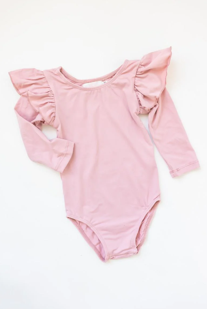 BODYSUIT VINTAGE PINK FLUTTER LONG SLEEVE