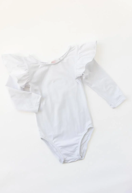 BODYSUIT WHITE FLUTTER L/S