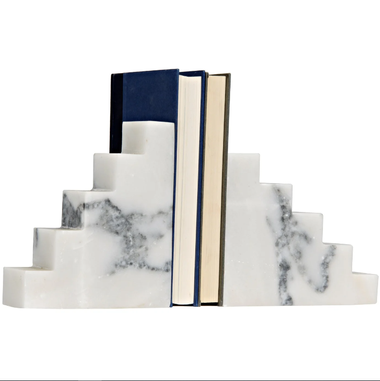 BOOKENDS WHITE MARBLE STEPS