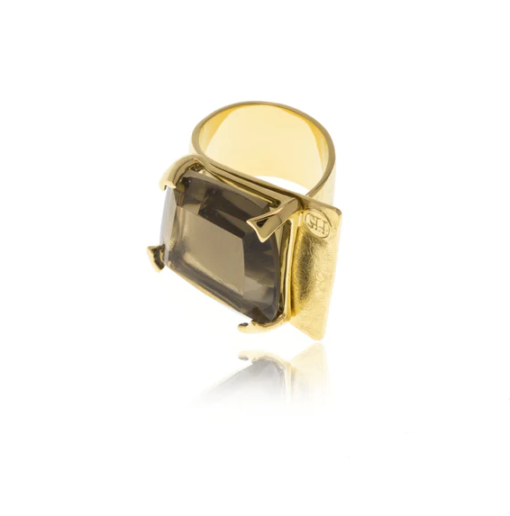 RING CRYSTAL GOLD SMOKY TOPAZ