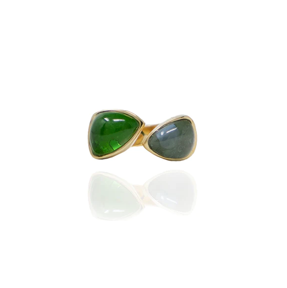 RING GOLD CRYSTAL GREEN/BLUE