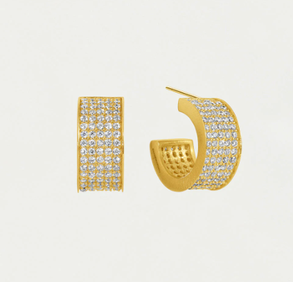 EARRINGS PETIT PAVE HUGGIE HOOPS WHITE TOPAZ #66685