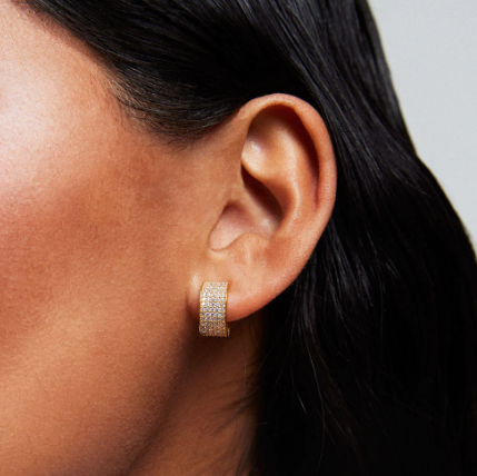 EARRINGS PETIT PAVE HUGGIE HOOPS WHITE TOPAZ #66685