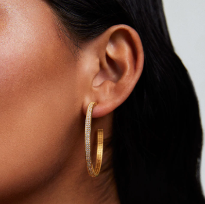 EARRINGS HOOPS PETIT PAVE MIDI WHITE TOPAZ #66686