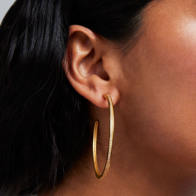 EARRINGS PETIT PAVE THIN HOOPS WHITE TOPAZ LARGE #66687
