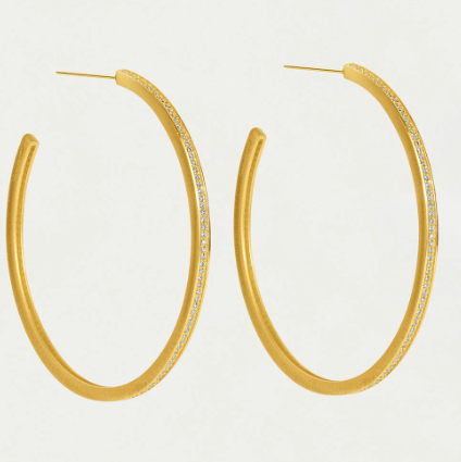 EARRINGS PETIT PAVE THIN HOOPS WHITE TOPAZ LARGE #66687