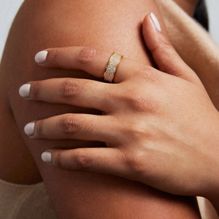 RING PETIT PAVE THICK STACKING WHITE TOPAZ #66689