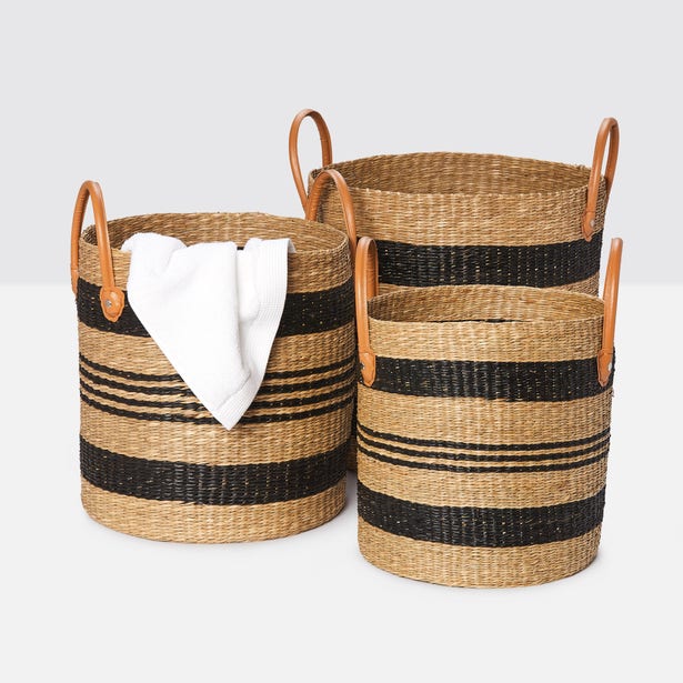 BASKET BLACK NATURAL SEAGRASS