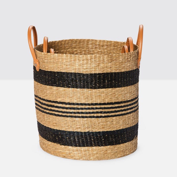 BASKET BLACK NATURAL SEAGRASS