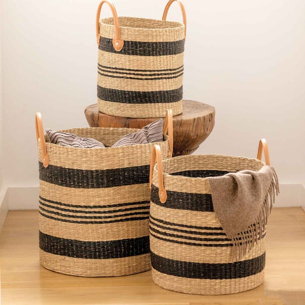 BASKET BLACK NATURAL SEAGRASS