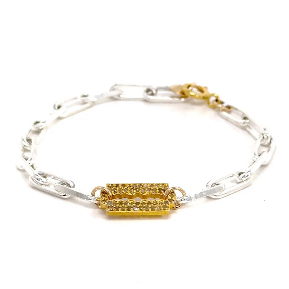 BRACELET PAVE DIAMOND KEYHOLE SILVER PAPERCLIP