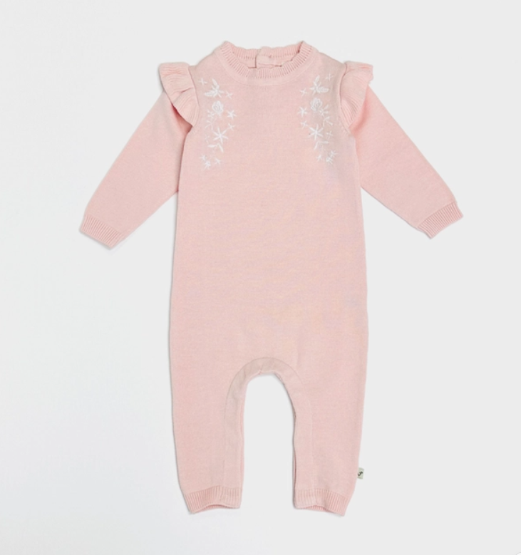 JUMPSUIT FLORAL RUFFLE KNIT BLUSH (Available in 3 Sizes)