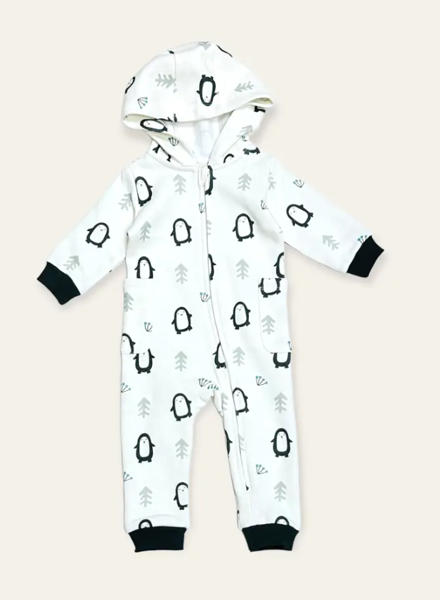 JUMPSUIT FLEECE ZIPPER PENGUIN NATURAL (Available in 2 Sizes)