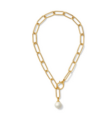 NECKLACE PAPER CLIP LINK WITH WHITE PEARL DROP
