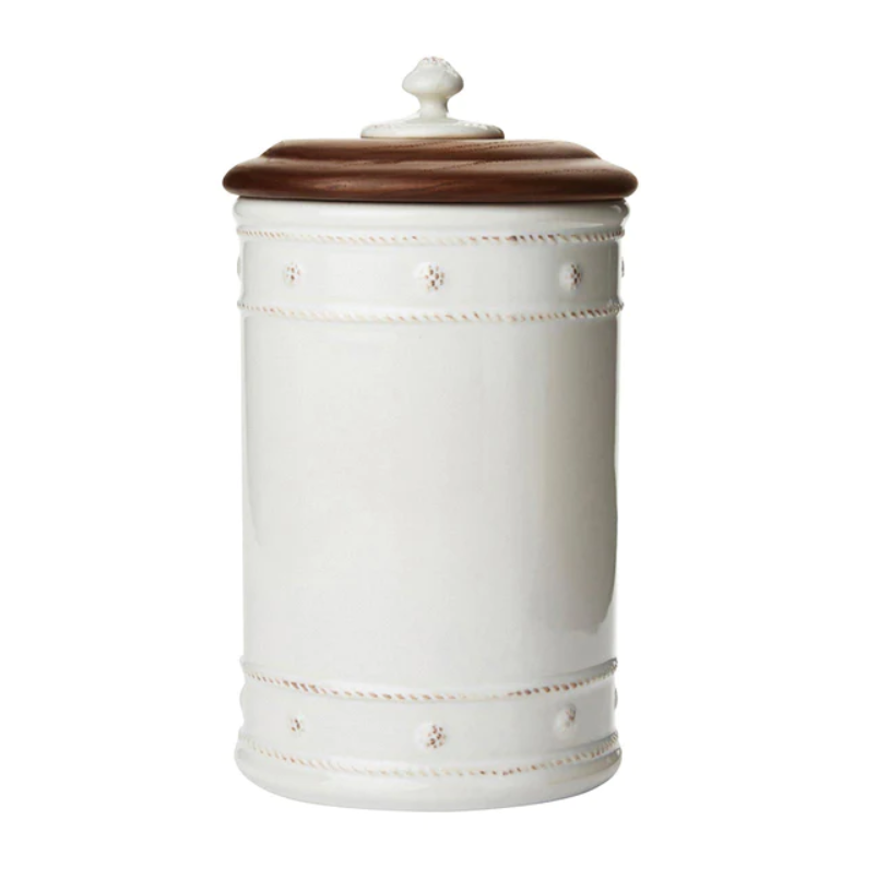CANISTER WHITEWASH/WOODEN LID 10" #67665