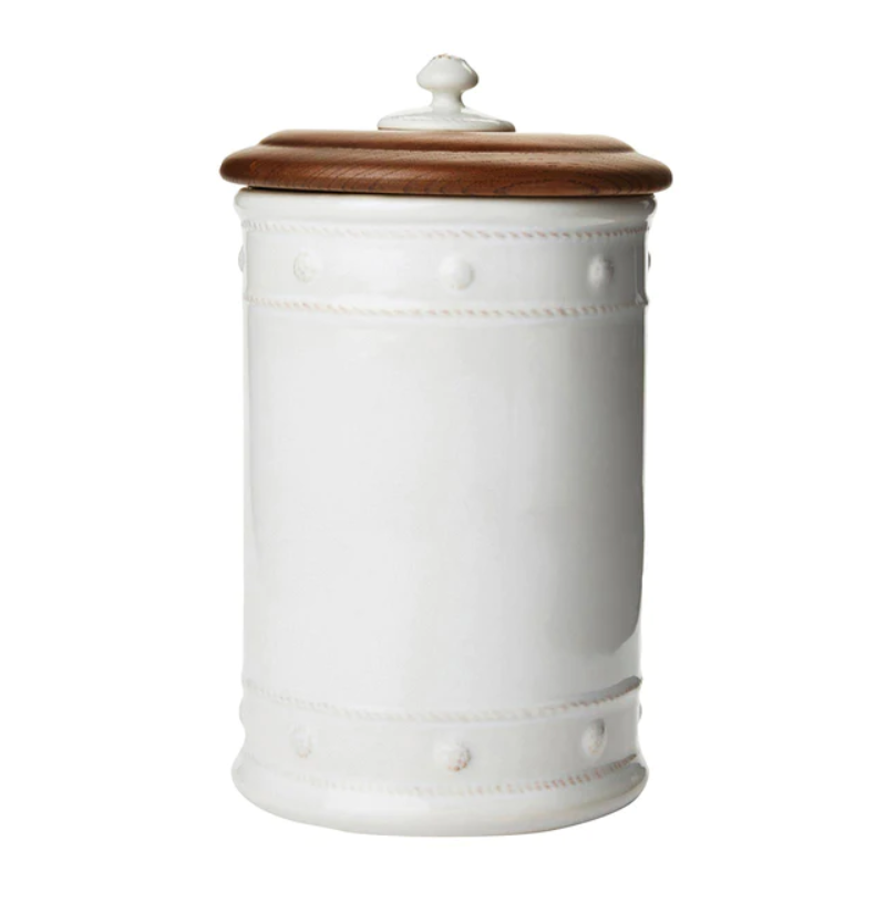 CANISTER WHITEWASH/WOODEN LID 11.5" #67666