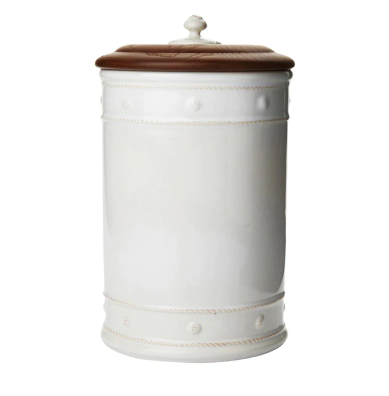 CANISTER WHITEWASH/WOODEN LID 13" #67667