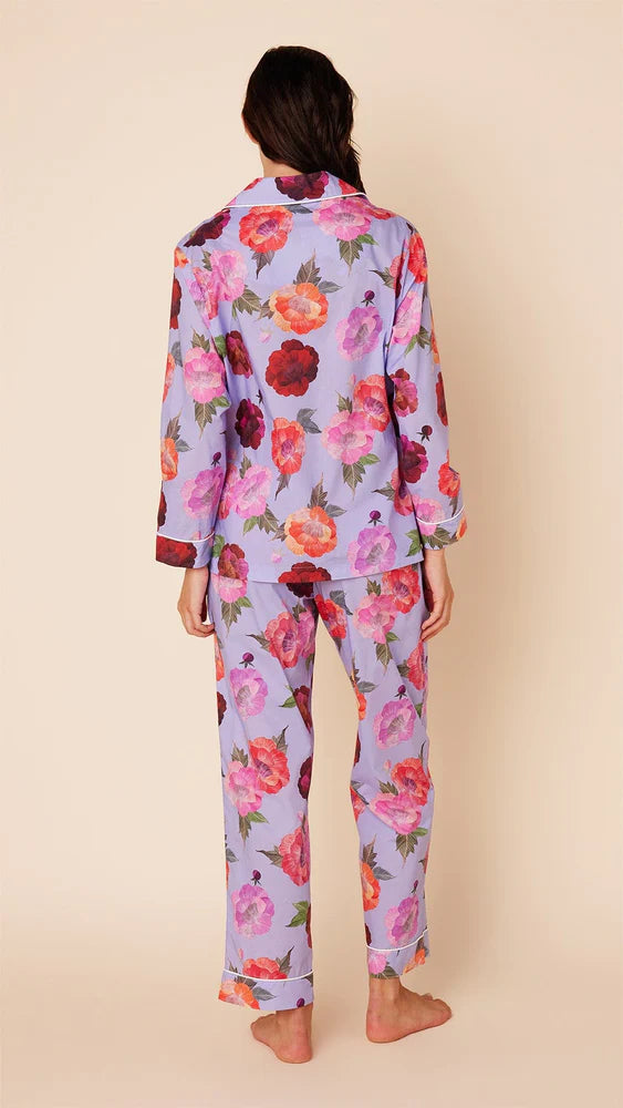 PAJAMA SET LONG MARI LAVENDER WITH LARGE FLORAL PRINT (Available in 3 Sizes)