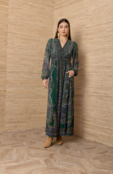 DRESS LONG SLEEVE V NECK LONG BLACK