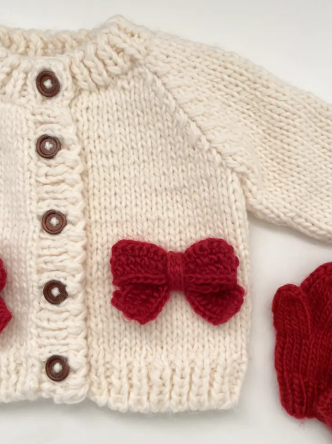 BABY CARDIGAN RED BOW CHRISTMAS