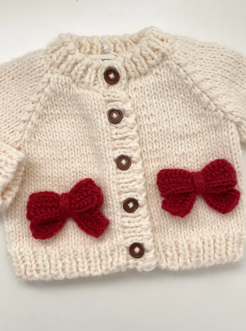 BABY CARDIGAN RED BOW CHRISTMAS